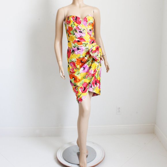 AJ Bari for Lillie Rubin Dress Colorful Floral Strapless Summer Resort - Picture 3 of 9